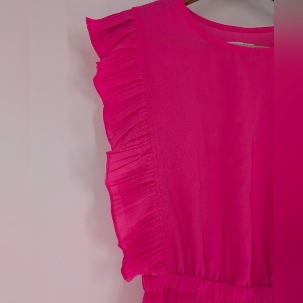 Jess Lea Hot Pink Tiered Ruffle Mini Dress Sleeveless Pleated Trim Small - Picture 4 of 10